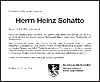 Traueranzeige von Heinz Schatto von Pegnitz-Zeitung
